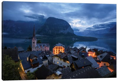 Hallstatt Village At Blue Hour In Austria Canvas Art Print