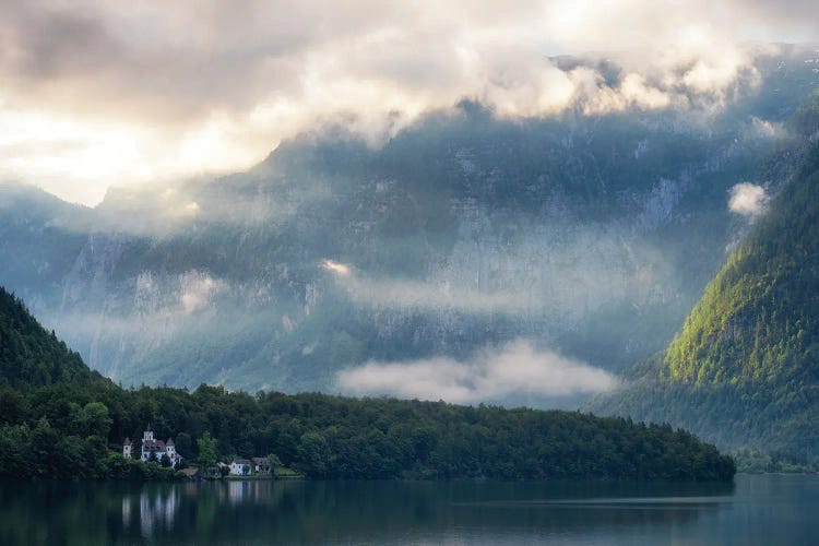 A Foggy Morning At Hallstatt Lake In Austria