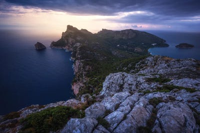Moody Sunrise At Formentor Overlook In Mallorca by Daniel Gastager framed canvas print