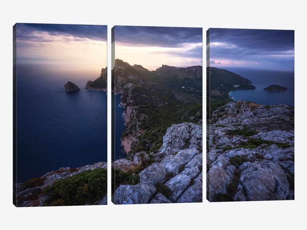 Moody Sunrise At Formentor Overlook In Mallorca by Daniel Gastager 3-piece Canvas Print