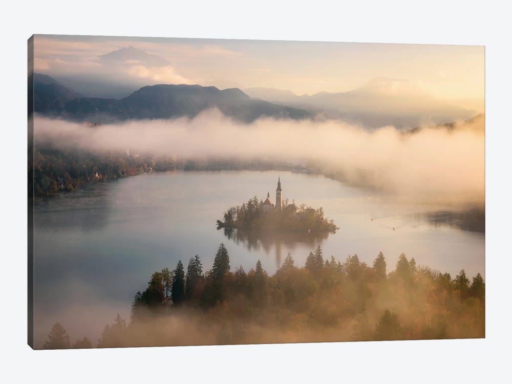 A Misty Fall Morning Above Lake Bled In Slovenia by Daniel Gastager 1-piece Canvas Wall Art