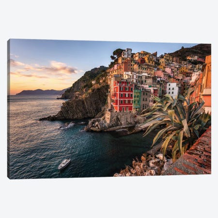 Sunset At Riomaggiore In Italy Canvas Print #DGG380} by Daniel Gastager Art Print