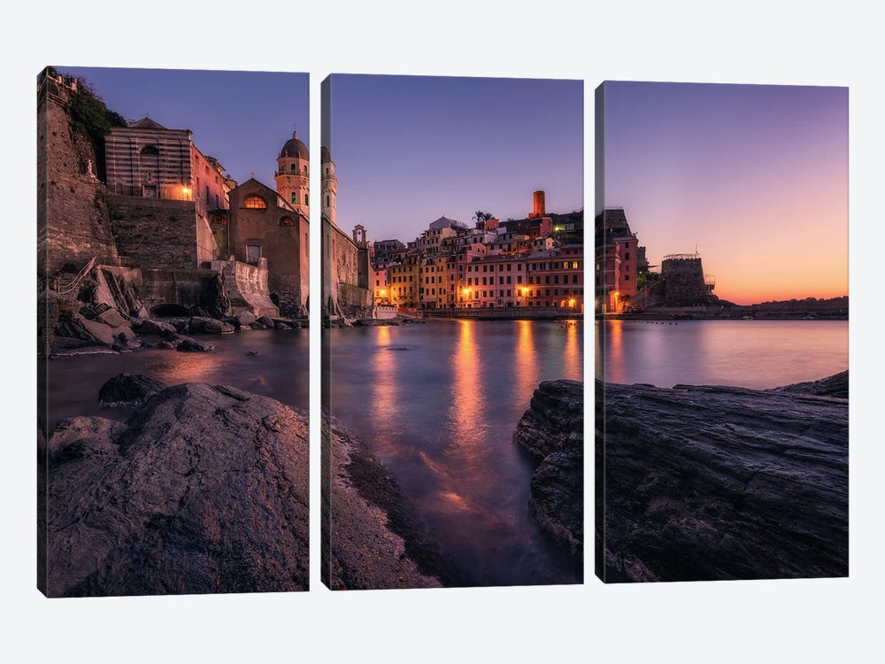 Sunset At Vernazza In Italy by Daniel Gastager 3-piece Art Print