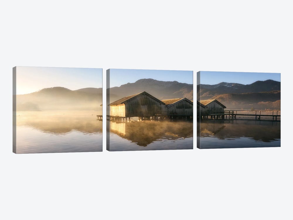 Three Huts At Kochelsee In Germany by Daniel Gastager 3-piece Art Print