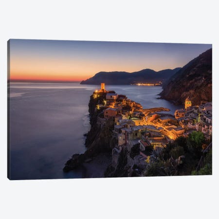 Blue Hour At The Coast Of Vernazza Canvas Print #DGG390} by Daniel Gastager Canvas Artwork