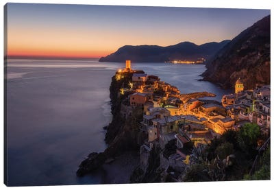 Blue Hour At The Coast Of Vernazza Canvas Art Print - Daniel Gastager