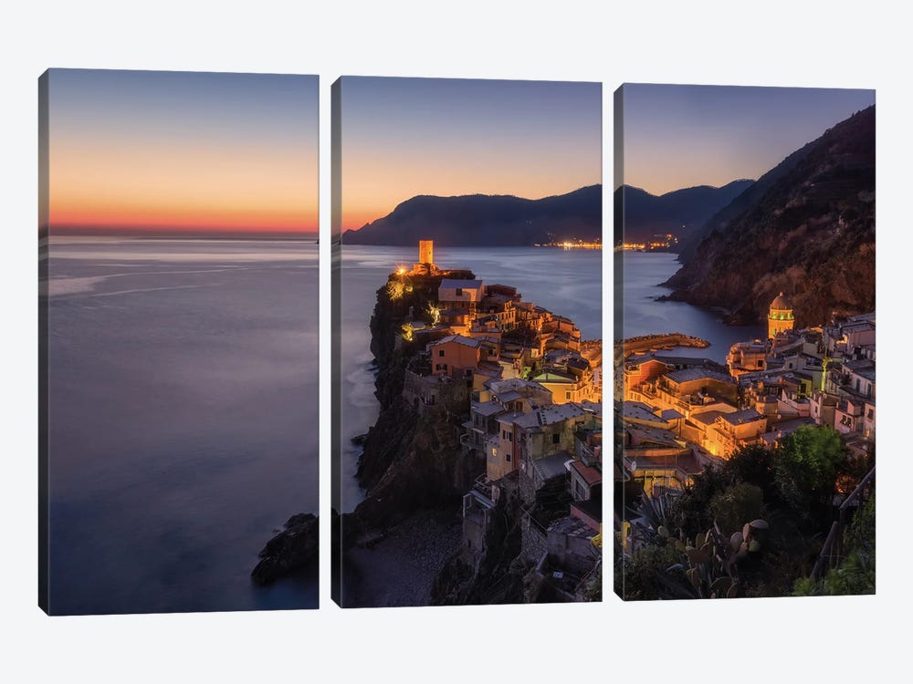Blue Hour At The Coast Of Vernazza by Daniel Gastager 3-piece Canvas Print