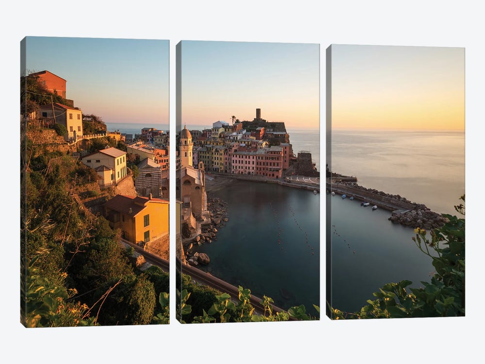 Golden Hour At Vernazza In Italy by Daniel Gastager 3-piece Canvas Artwork