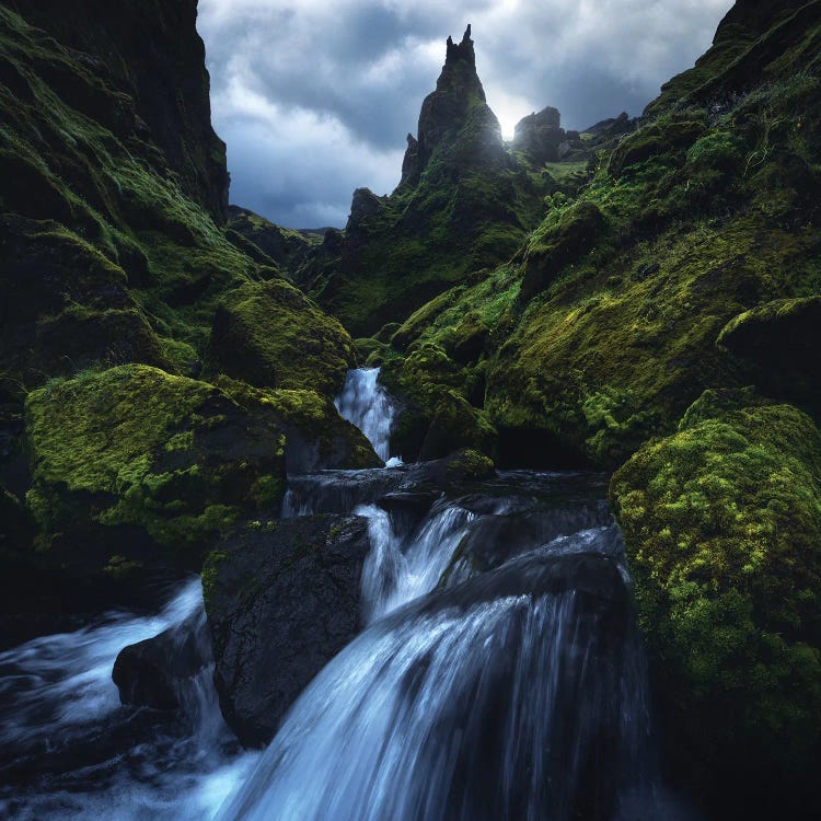 Moody Green Canyon In Iceland