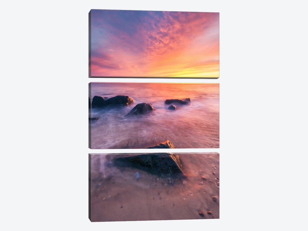 Colorful Sunset At The Beach by Daniel Gastager 3-piece Canvas Art Print
