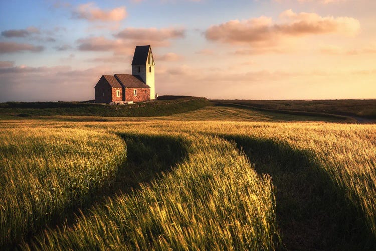 Danish Church On A Golden Spring Sunset