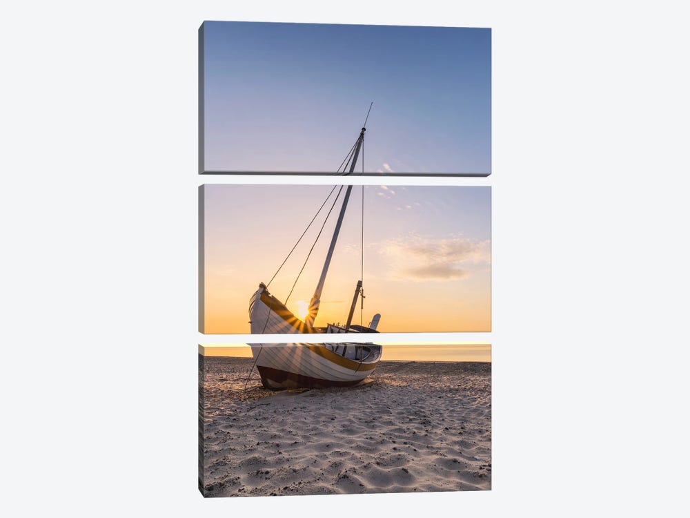 Golden Hour At The Fishing Beach In Denmark by Daniel Gastager 3-piece Canvas Art Print