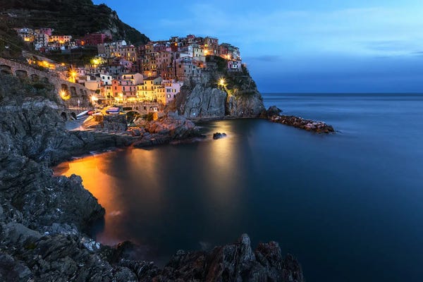 Daniel Gastager: Blue Hour In Manarola - Cinque Terre by Daniel Gastager