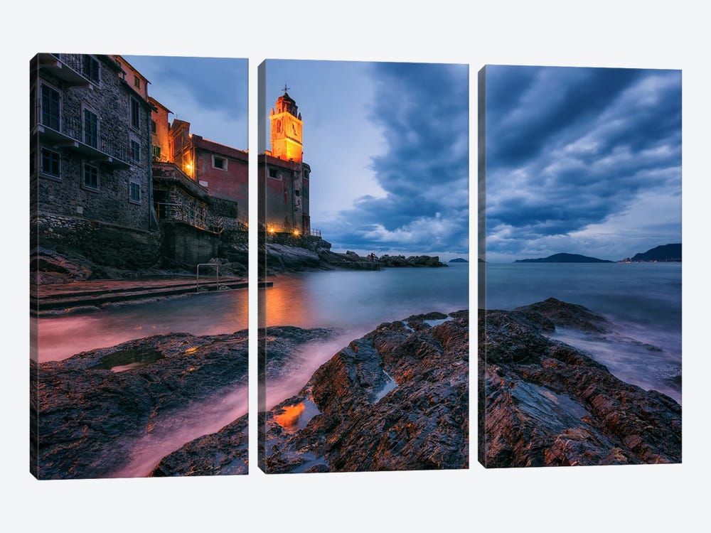 Blue Hour In Telaro - Italy by Daniel Gastager 3-piece Canvas Art Print