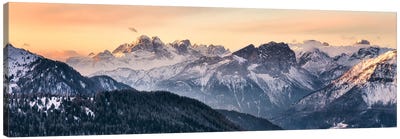 Winter Sunrise Mountain Panorama In The Dolomites Canvas Art Print - Daniel Gastager