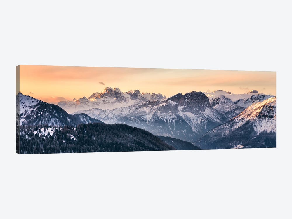 Winter Sunrise Mountain Panorama In The Dolomites by Daniel Gastager 1-piece Canvas Print