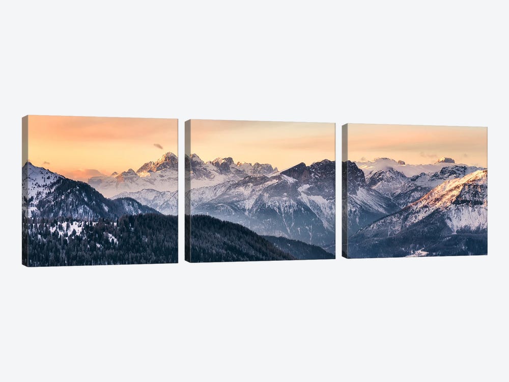 Winter Sunrise Mountain Panorama In The Dolomites by Daniel Gastager 3-piece Art Print