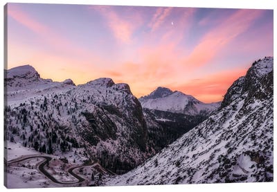 Colorful Winter Sunrise In The Dolomites Canvas Art Print - Daniel Gastager