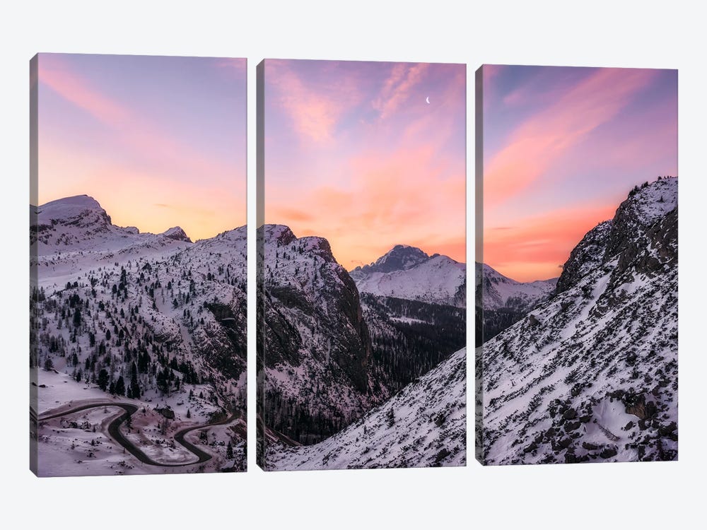 Colorful Winter Sunrise In The Dolomites by Daniel Gastager 3-piece Canvas Artwork