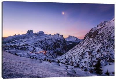 Winter Dawn At Passo Falzarego In The Dolomites Canvas Art Print - Daniel Gastager