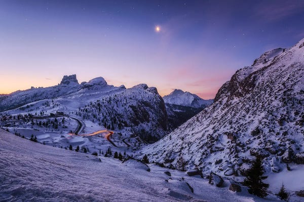 Daniel Gastager: Winter Dawn At Passo Falzarego In The Dolomites by Daniel Gastager