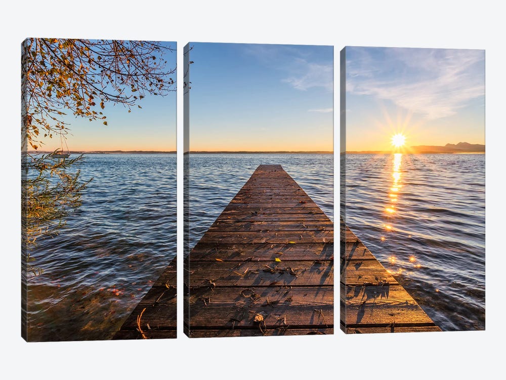 Golden Morning At Lake Chiemsee In Bavaria by Daniel Gastager 3-piece Canvas Art Print
