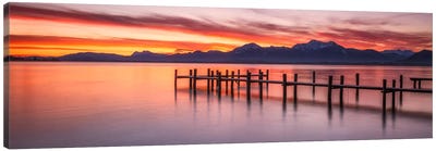Red Sunrise Panorama At Lake Chiemsee In Bavaria Canvas Art Print - Daniel Gastager