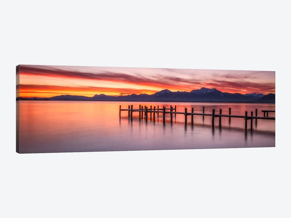 Red Sunrise Panorama At Lake Chiemsee In Bavaria 1-piece Canvas Wall Art