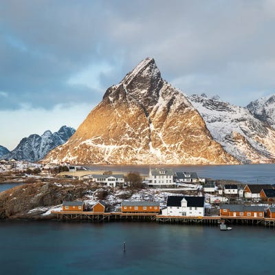 Golden Winter Morning In Sakrisoy - Lofoten by Daniel Gastager canvas print