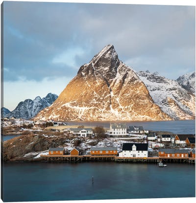 Golden Winter Morning In Sakrisoy - Lofoten Canvas Art Print - Norway Art