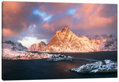 Glowing Winter Sunrise On The Lofoten Islands - Norway Canvas Art Print - Daniel Gastager
