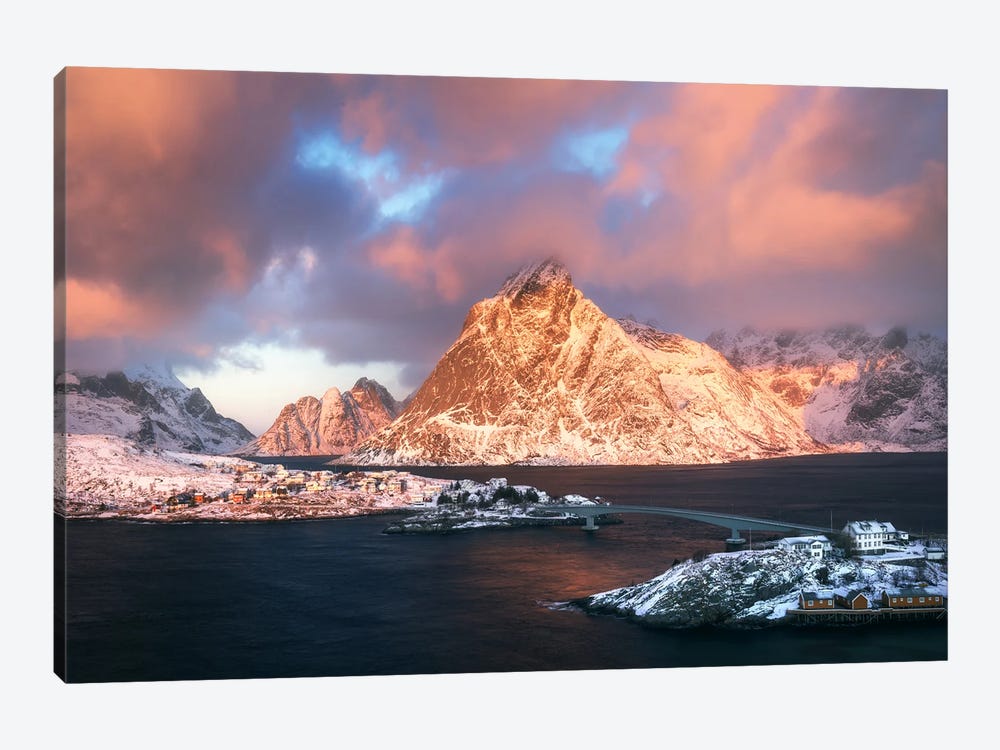 Glowing Winter Sunrise On The Lofoten Islands - Norway by Daniel Gastager 1-piece Canvas Wall Art