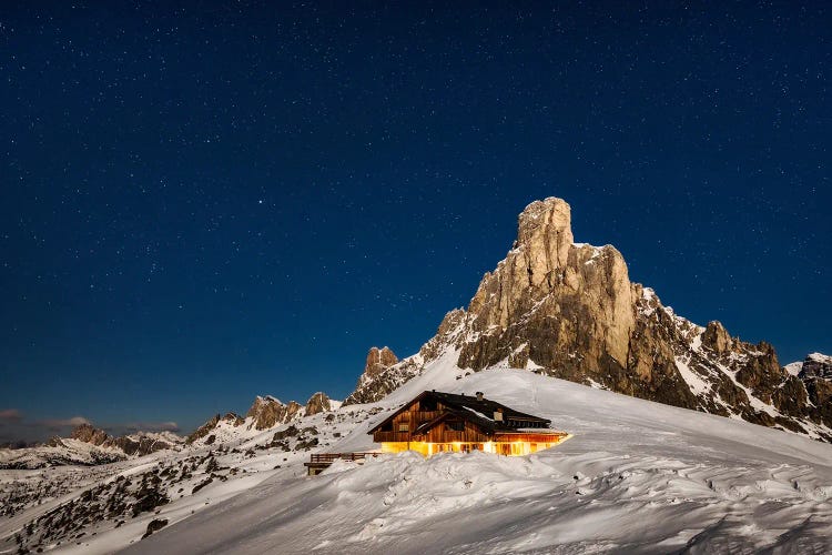 A Full Moon Winter Night In The Dolomites