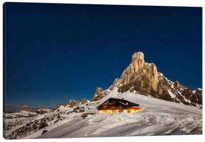 A Full Moon Winter Night In The Dolomites Canvas Art Print - Daniel Gastager