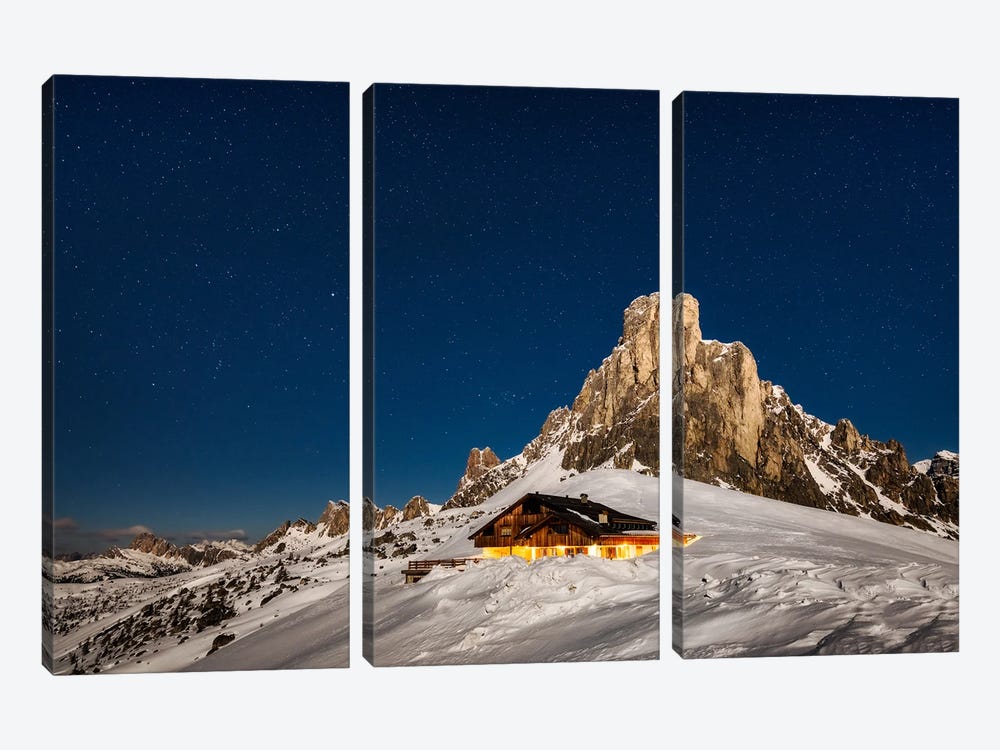 A Full Moon Winter Night In The Dolomites by Daniel Gastager 3-piece Canvas Wall Art