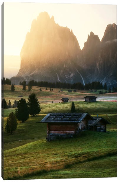 Golden Alpine Sunrise At Alpe Di Siusi - Dolomites Canvas Art Print - Daniel Gastager