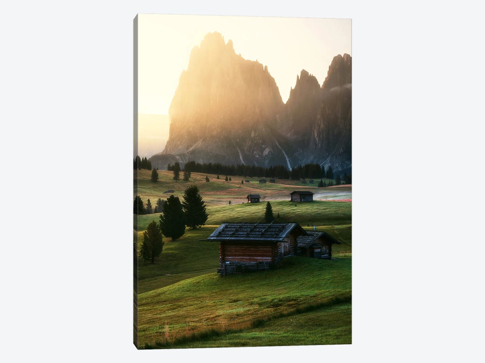 Golden Alpine Sunrise At Alpe Di Siusi - Dolomites by Daniel Gastager 1-piece Canvas Print