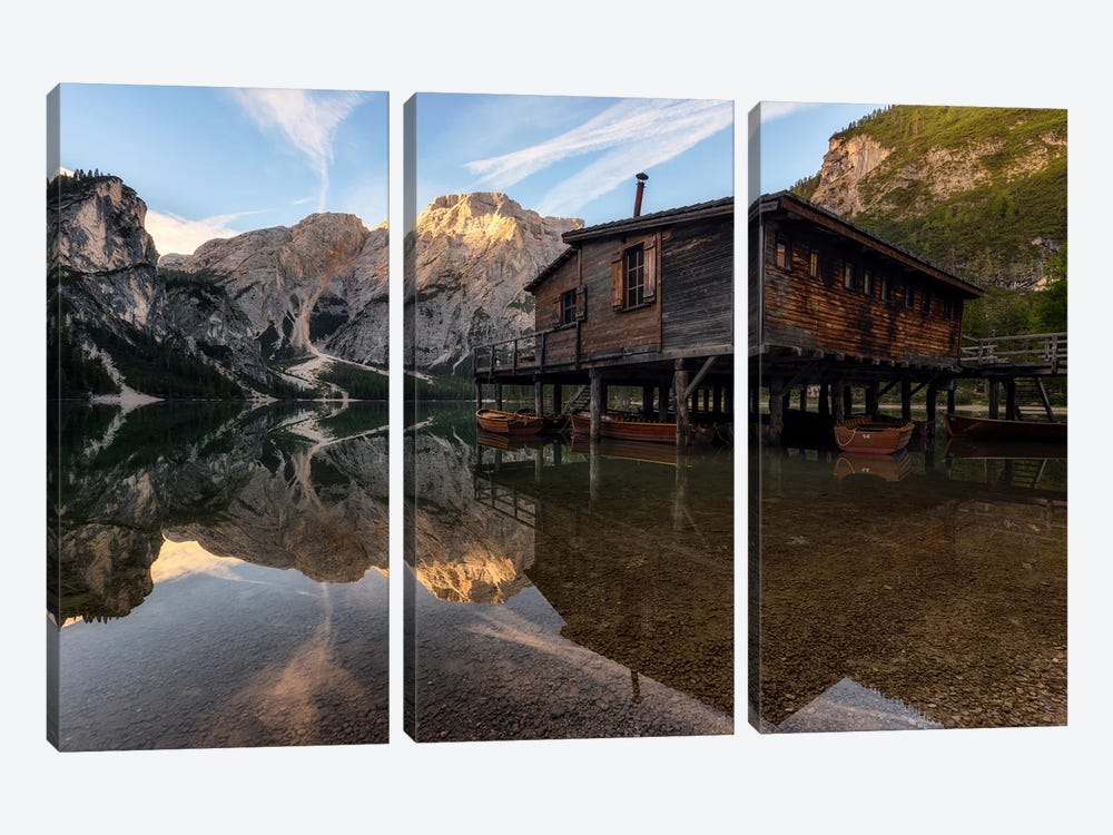 A Calm Morning At Lago Di Braies - Dolomites by Daniel Gastager 3-piece Canvas Wall Art