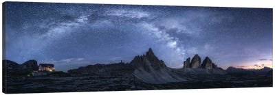Milky Way Panorama At Tre Cime Di Lavaredo - Dolomites Canvas Art Print - Daniel Gastager