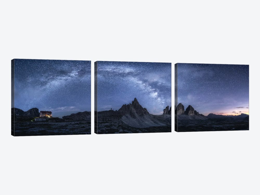 Milky Way Panorama At Tre Cime Di Lavaredo - Dolomites by Daniel Gastager 3-piece Canvas Artwork