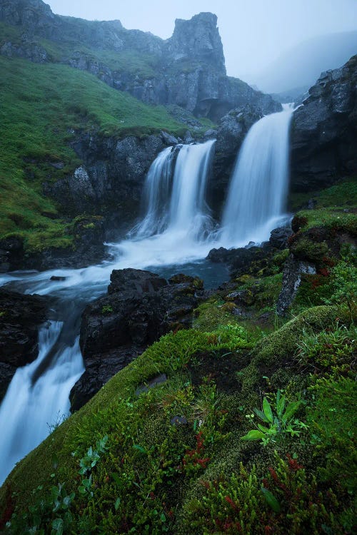 Misty Waterfall In The East Of Iceland