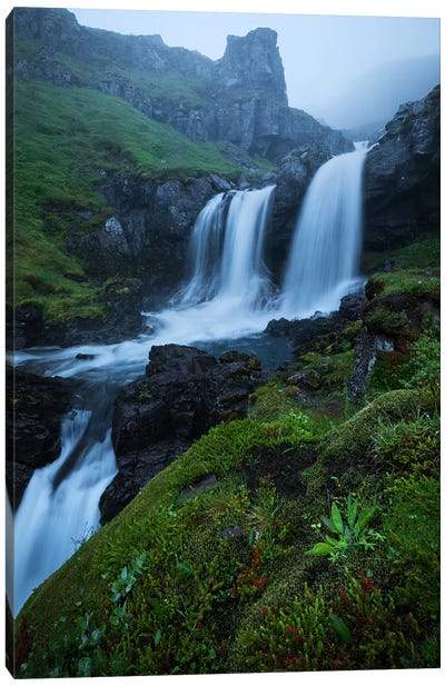 Misty Waterfall In The East Of Iceland Canvas Art Print - Daniel Gastager