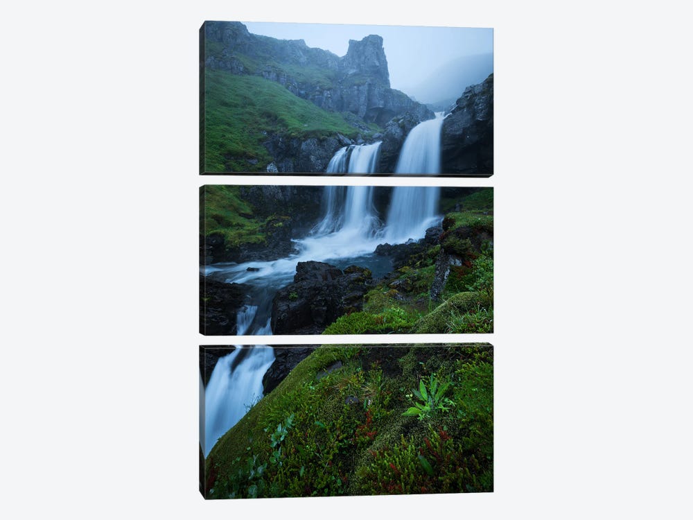 Misty Waterfall In The East Of Iceland by Daniel Gastager 3-piece Canvas Art Print