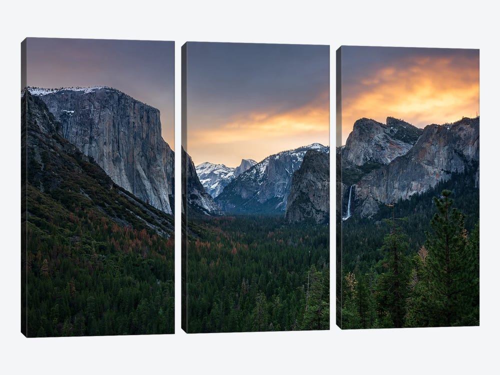 A Dramatic Sunrise At Tunnel View - Yosemite National Park by Daniel Gastager 3-piece Canvas Print
