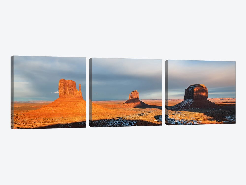 Monument Valley Sunset Panorama - Utah by Daniel Gastager 3-piece Canvas Art Print