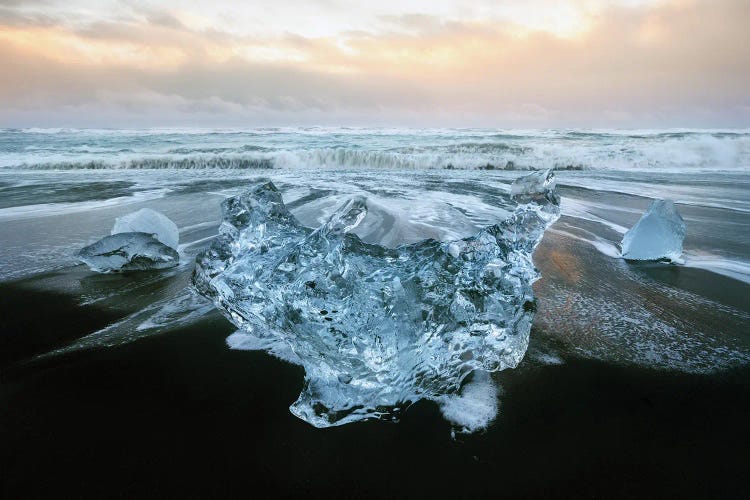 Golden Light At Diamond Beach In Iceland