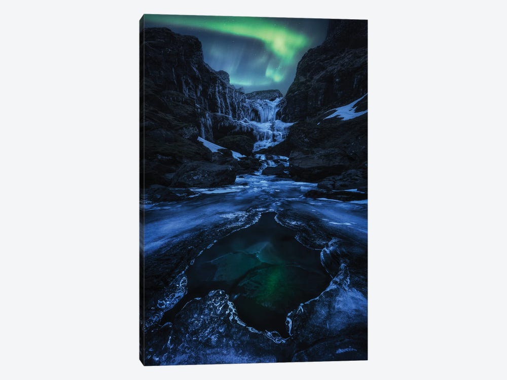 Northern Light Dancing Above A Frozen Waterfall In Iceland by Daniel Gastager 1-piece Canvas Art