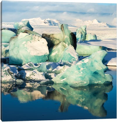 Golden Sunlight At The Glacier Lagoon In Iceland Canvas Art Print - Glacier & Iceberg Art