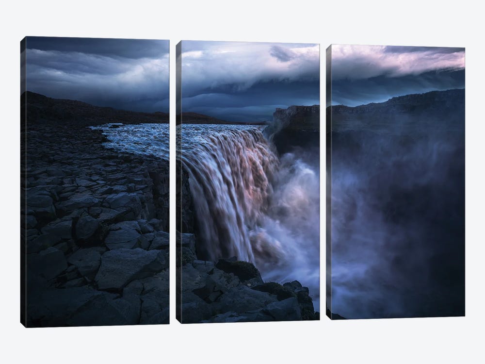 Moody Summer Night At Dettifoss by Daniel Gastager 3-piece Canvas Art Print