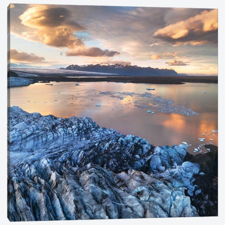 Golden Sunset Above A Glacier Lagoon In Iceland Canvas Print #DGG90} by Daniel Gastager Canvas Artwork